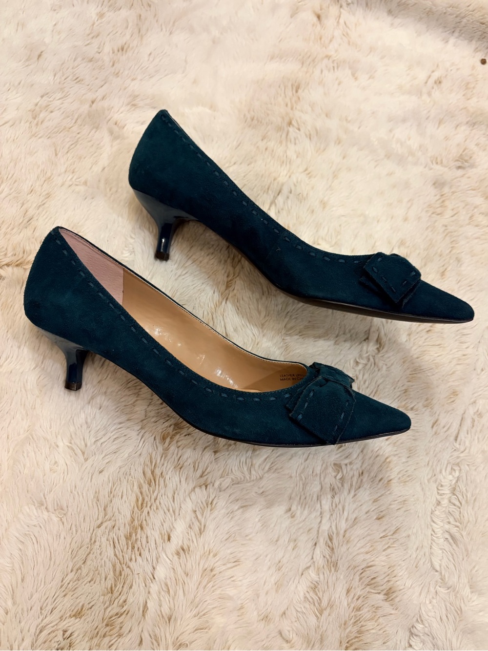 🎀 100% Leather Suede Bow Pointed Toe Kitten Heels Y2K Coquette Office Siren Chic